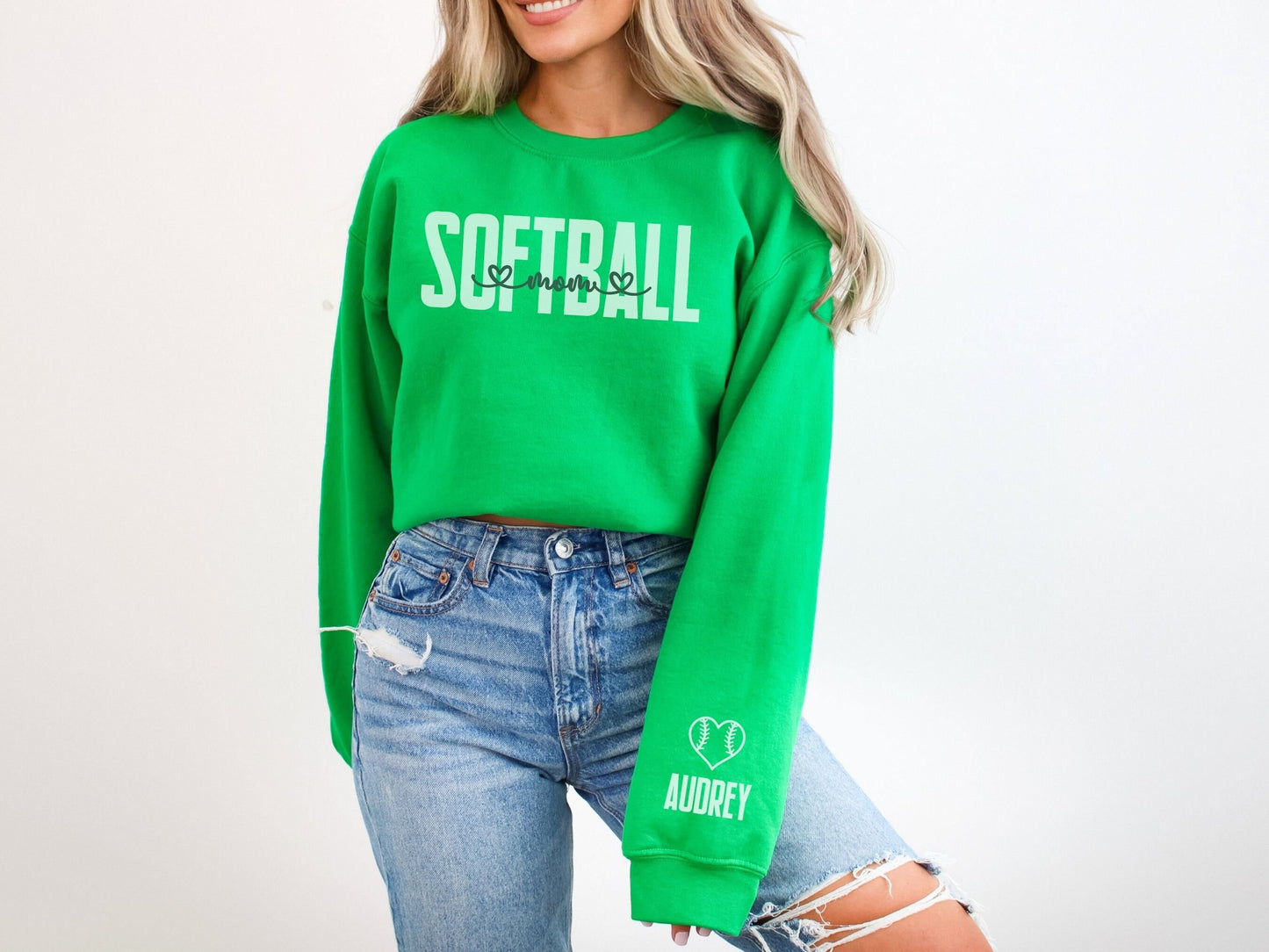 Personalized Softball Mom Sweatshirt with Sleeve Design