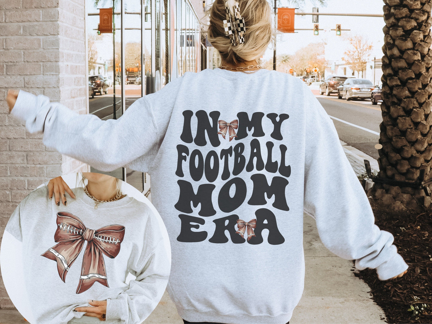 In My Football Mom Era Bow Coquette Sweatshirt