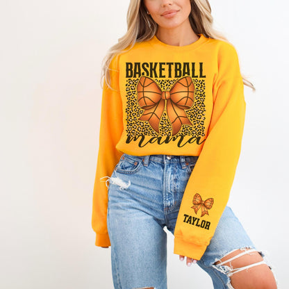 Basketball Mama Bow Sweatshirt with Personalized Sleeve