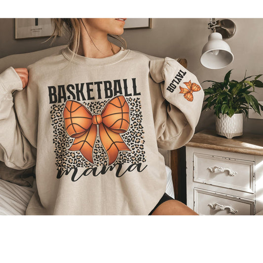 Basketball Mama Bow Sweatshirt with Personalized Sleeve