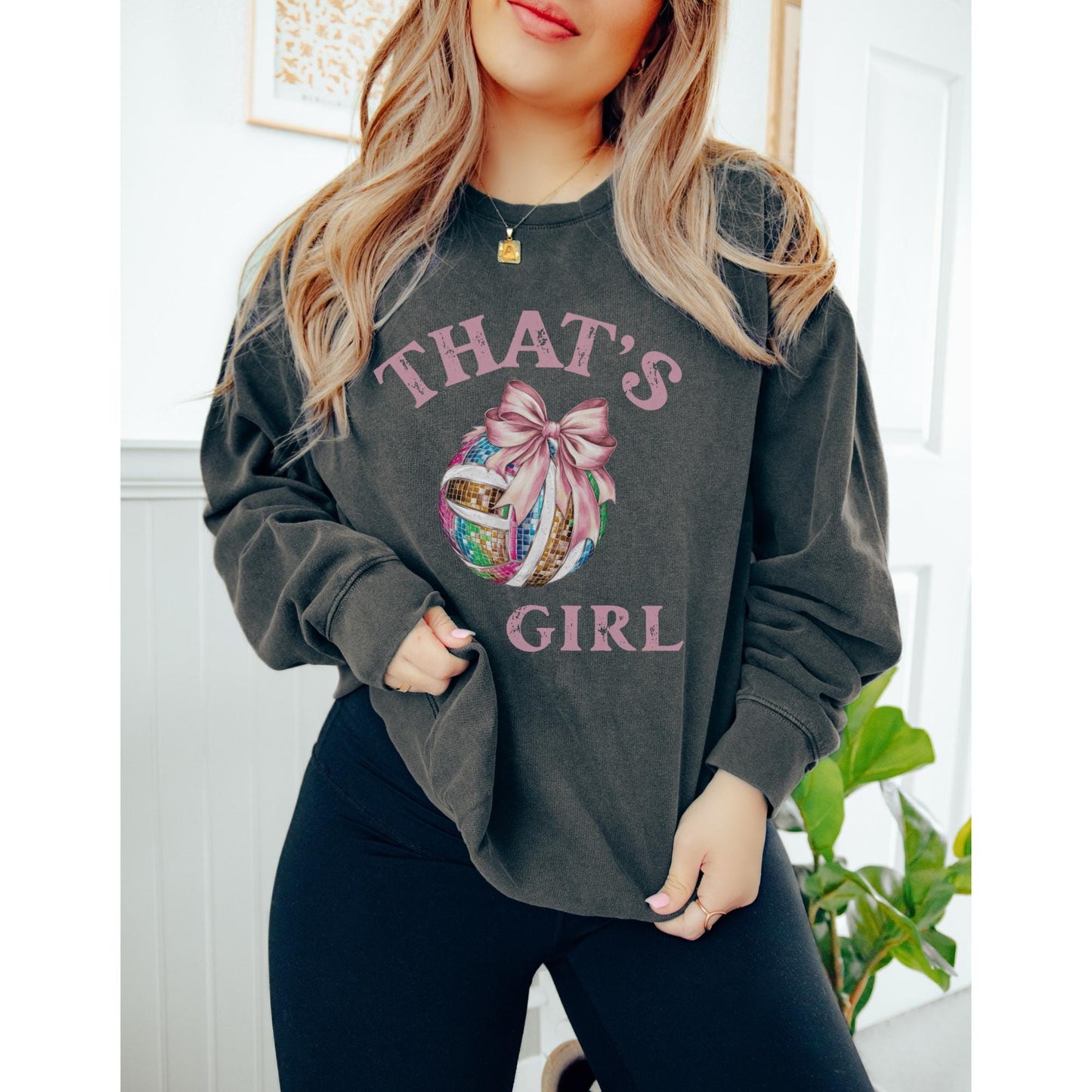 Volleyball Mom Disco Coquette Bow Sweatshirt