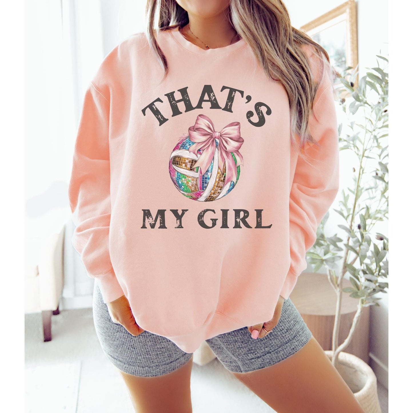 Volleyball Mom Disco Coquette Bow Sweatshirt