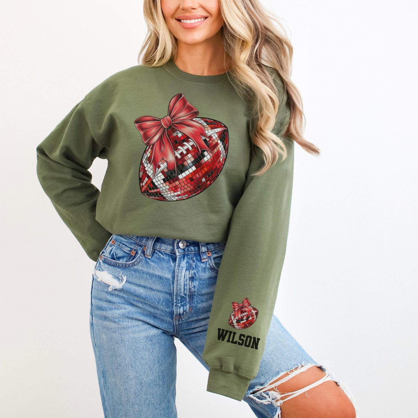 Personalized Football Disco Bow Sweatshirt