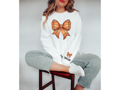 Basketball Bow Sweatshirt with Personalized Sleeve