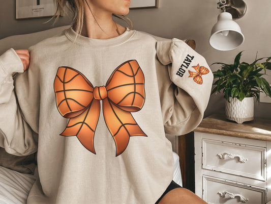 Basketball Bow Sweatshirt with Personalized Sleeve