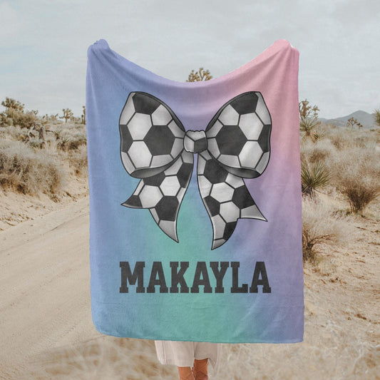 Custom Name Soccer Bow Blanket