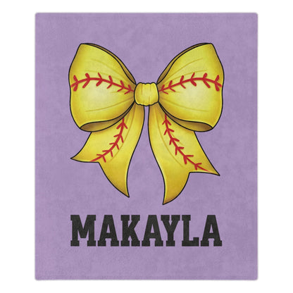 Custom Name Softball Bow Blanket