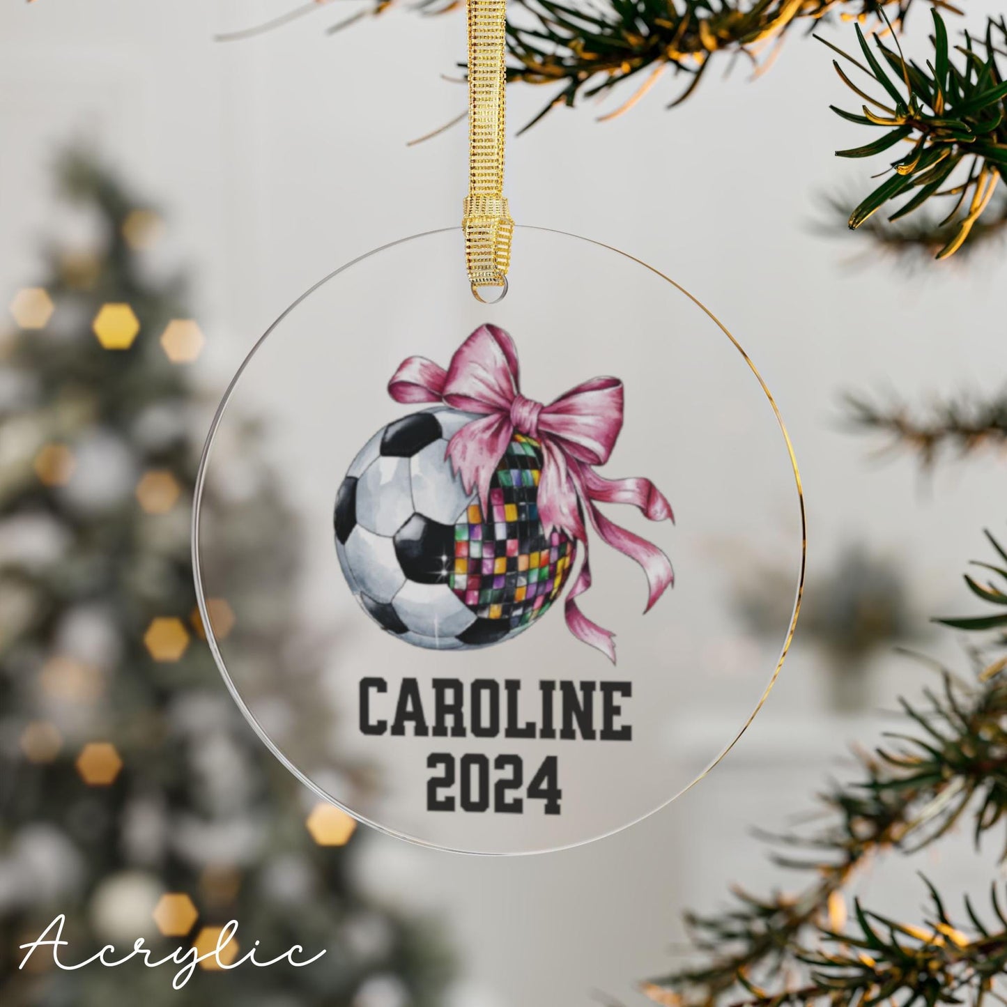 Personalized Soccer Bow Coquette Ornament