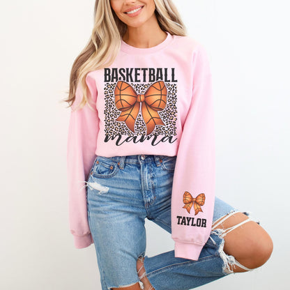 Basketball Mama Bow Sweatshirt with Personalized Sleeve