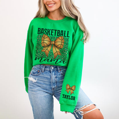 Basketball Mama Bow Sweatshirt with Personalized Sleeve