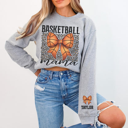 Basketball Mama Bow Sweatshirt with Personalized Sleeve