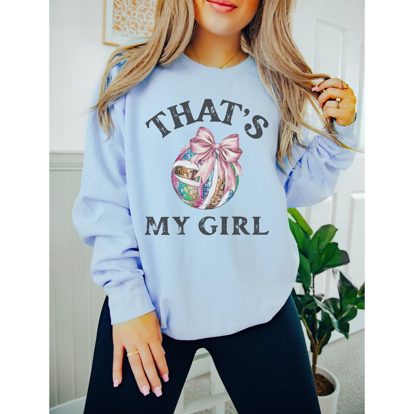 Volleyball Mom Disco Coquette Bow Sweatshirt