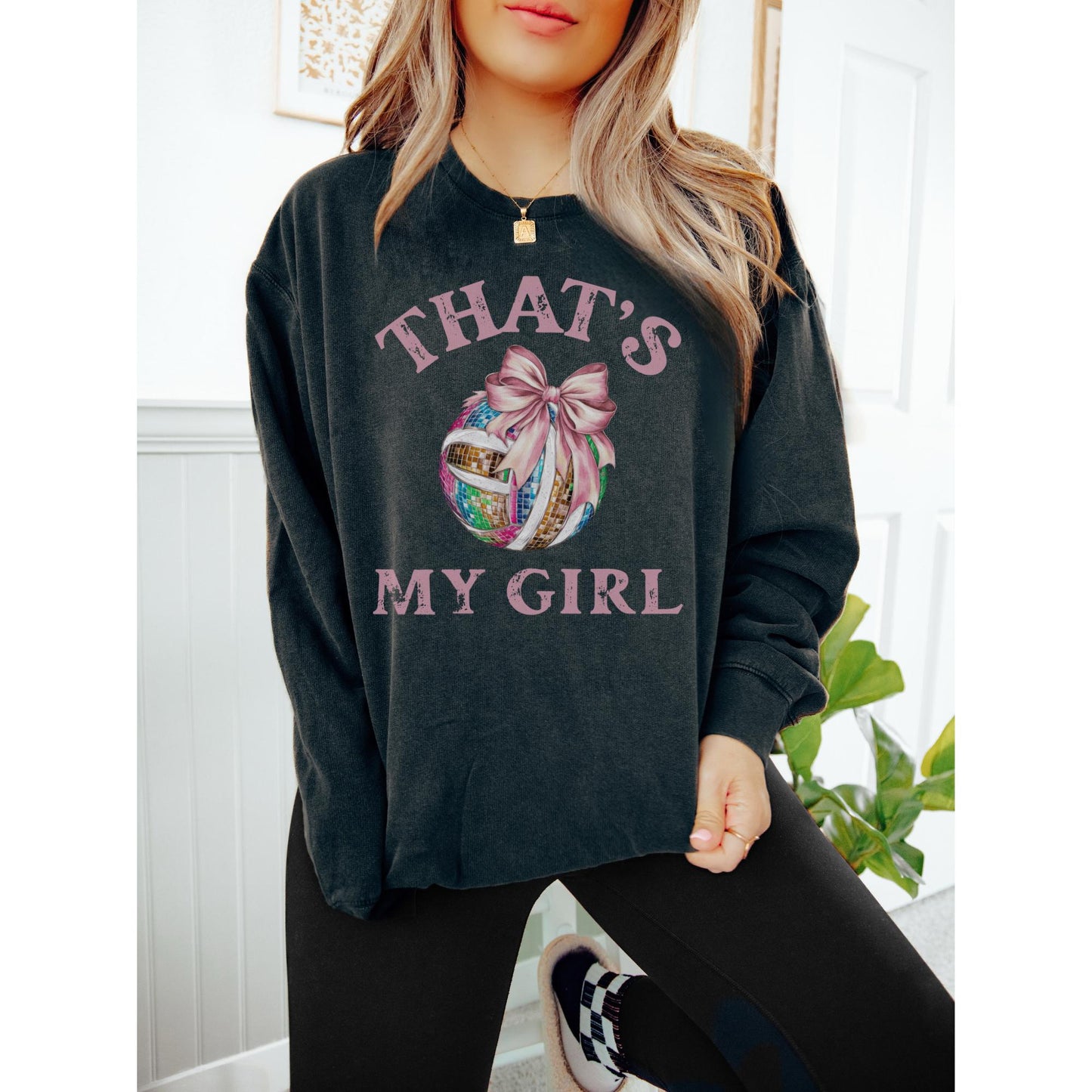 Volleyball Mom Disco Coquette Bow Sweatshirt