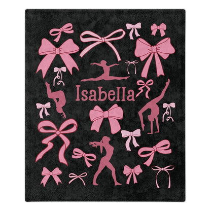 Personalized Name Gymnastics Coquette Bow Blanket