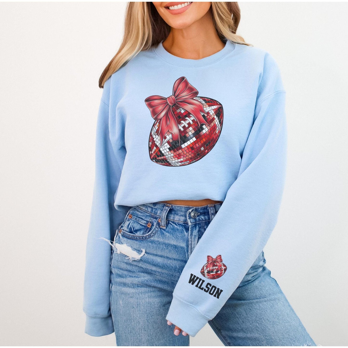 Personalized Football Disco Bow Sweatshirt