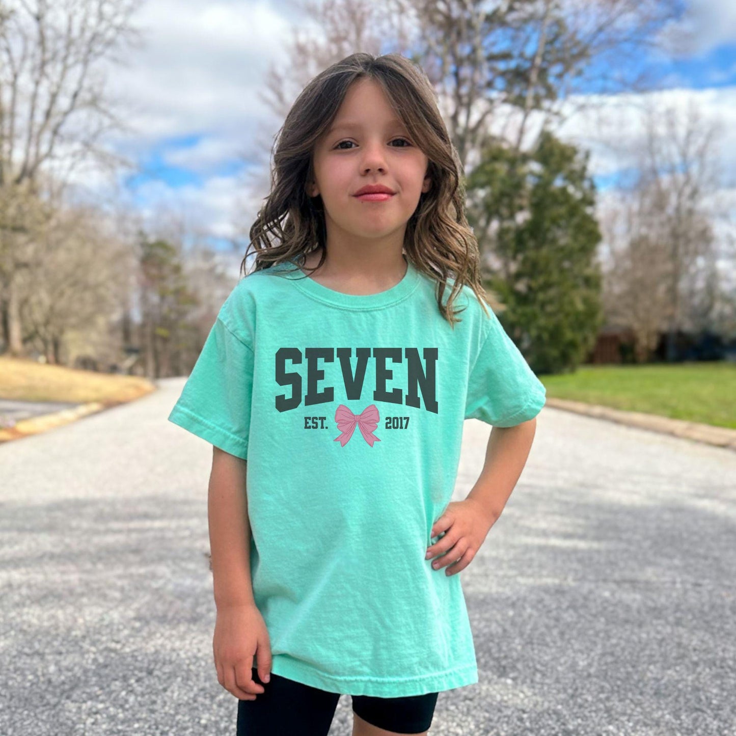 Coquette Bow Seventh Birthday Shirt