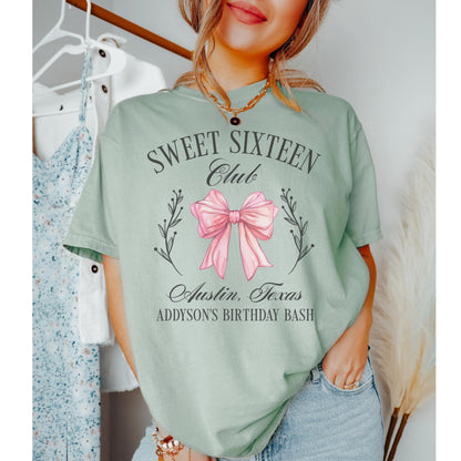 Personalized Coquette Bow Social Club 16th Birthday Shirt