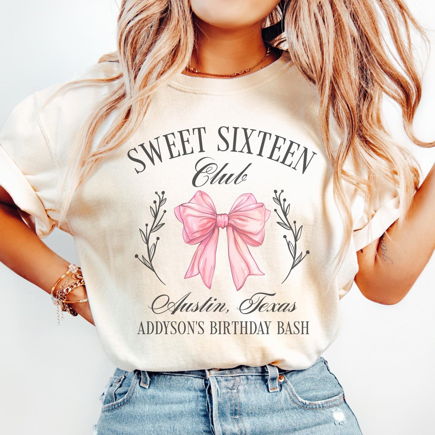 Personalized Coquette Bow Social Club 16th Birthday Shirt