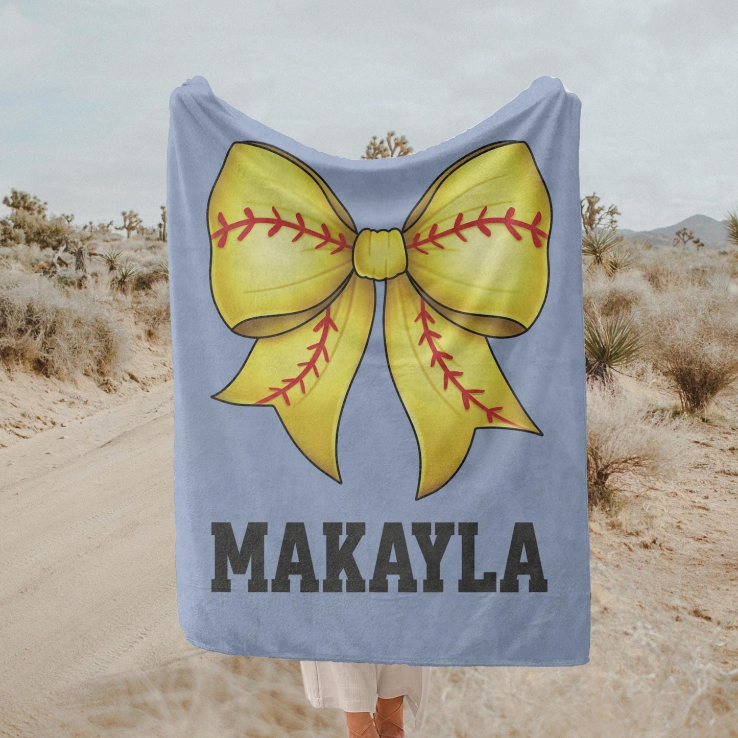 Custom Name Softball Bow Blanket