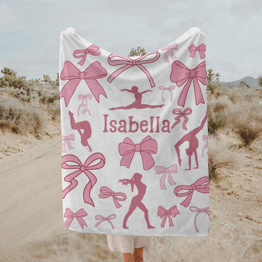 Personalized Name Gymnastics Coquette Bow Blanket