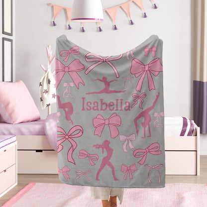 Personalized Name Gymnastics Coquette Bow Blanket