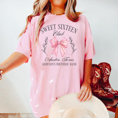 Personalized Coquette Bow Social Club 16th Birthday Shirt