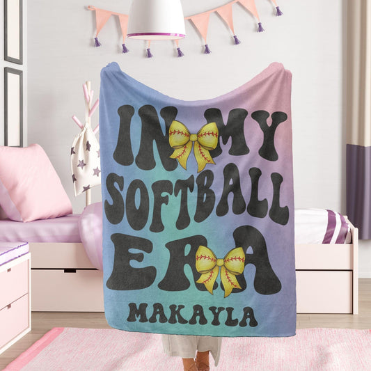 In My Softball Era Custom Name Bow Blanket