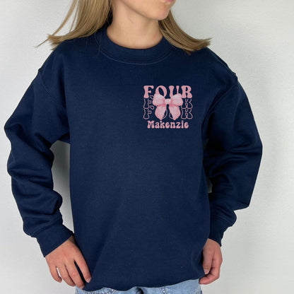 Personalized 4th Birthday Bow Sweatshirt