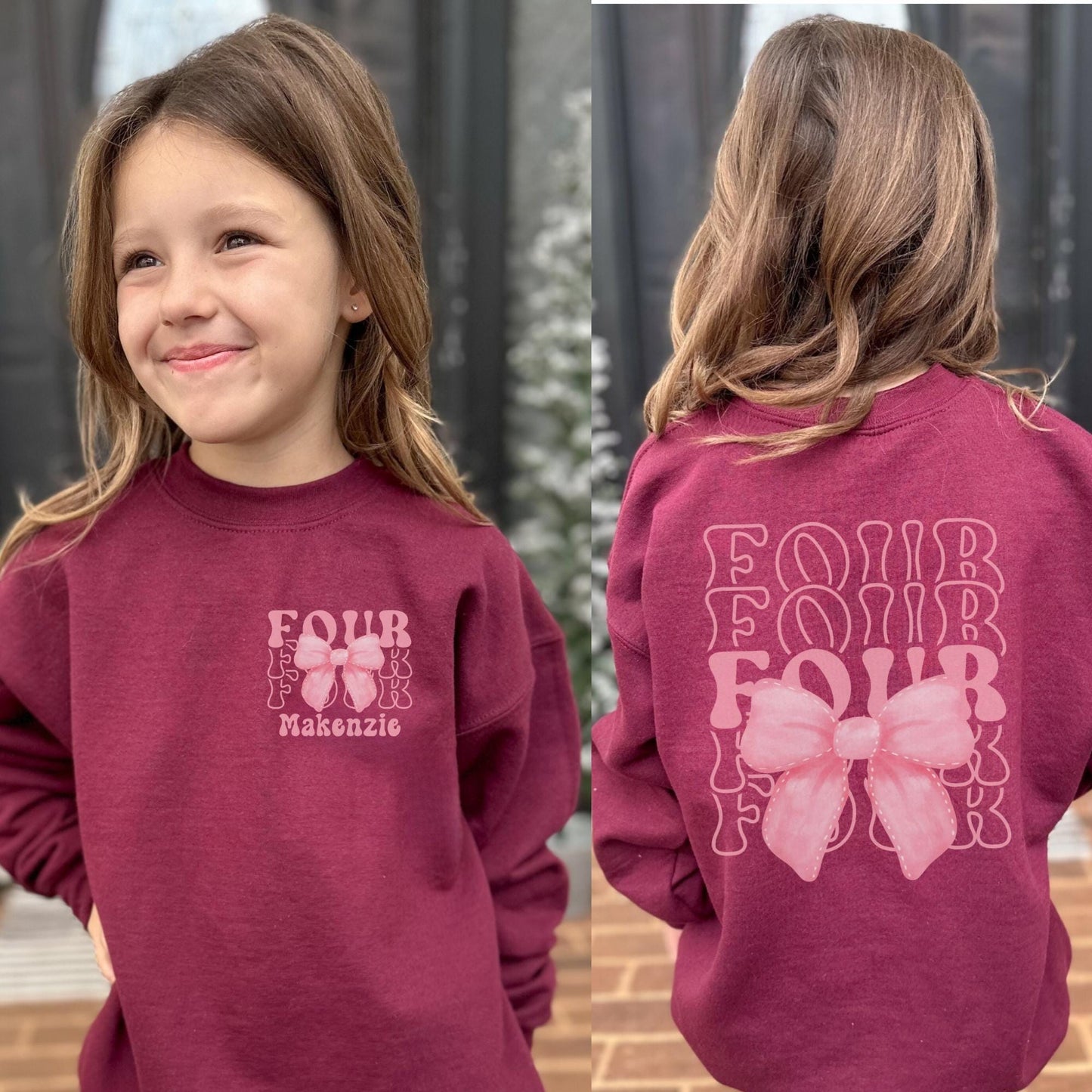 Personalized 4th Birthday Bow Sweatshirt