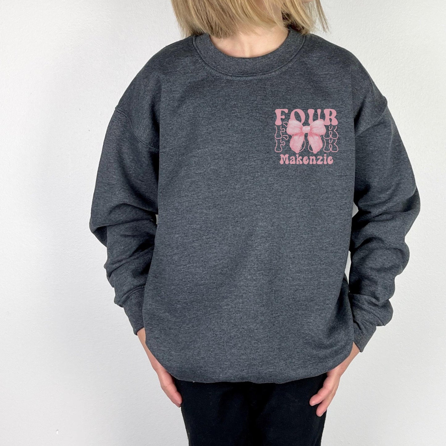 Personalized 4th Birthday Bow Sweatshirt