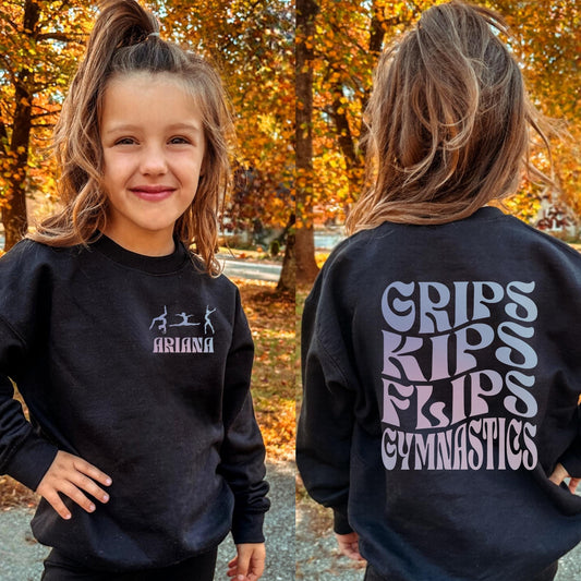 Personalized Name Gymnastics Flips Grips Kips Sweatshirt