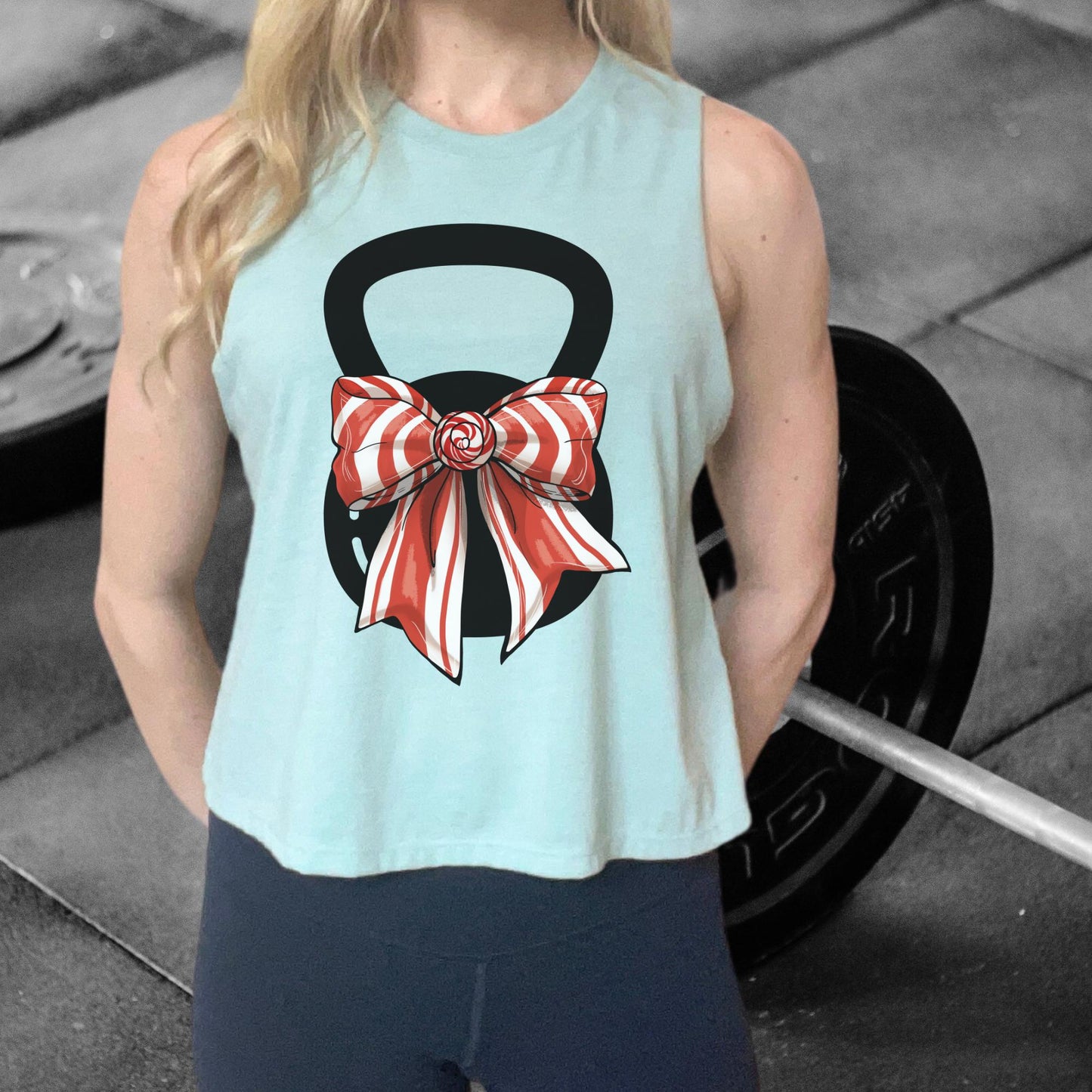 Christmas Kettlebell Candy Cane Bow Workout Top