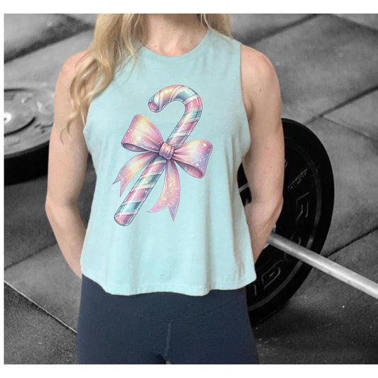 Christmas Candy Cane Bow Workout Top