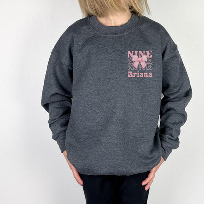 Personalized 9th Birthday Bow Sweatshirt