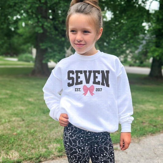 Coquette Bow 7th Birthday Sweatshirt