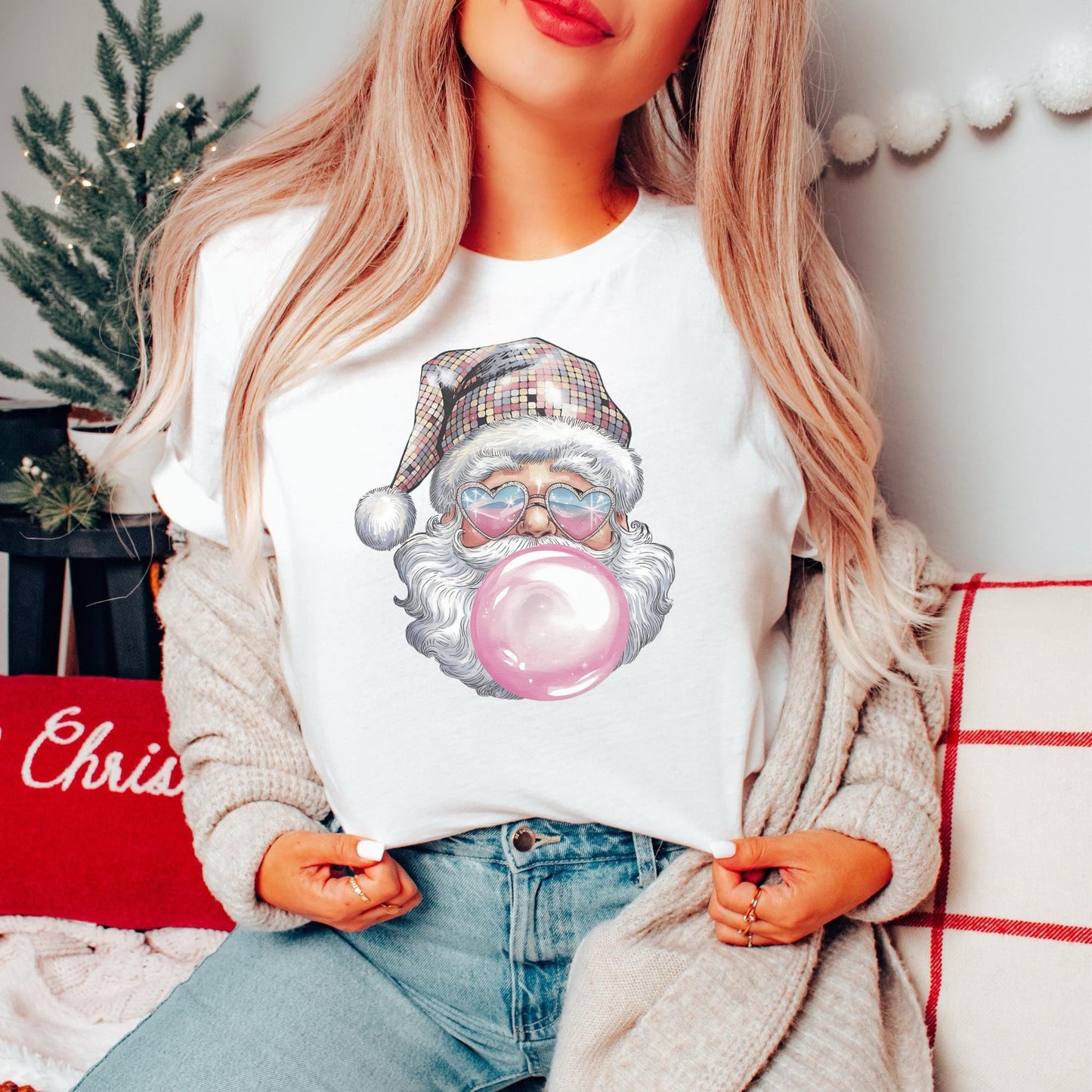 Santa Blowing Bubble Christmas Workout Top