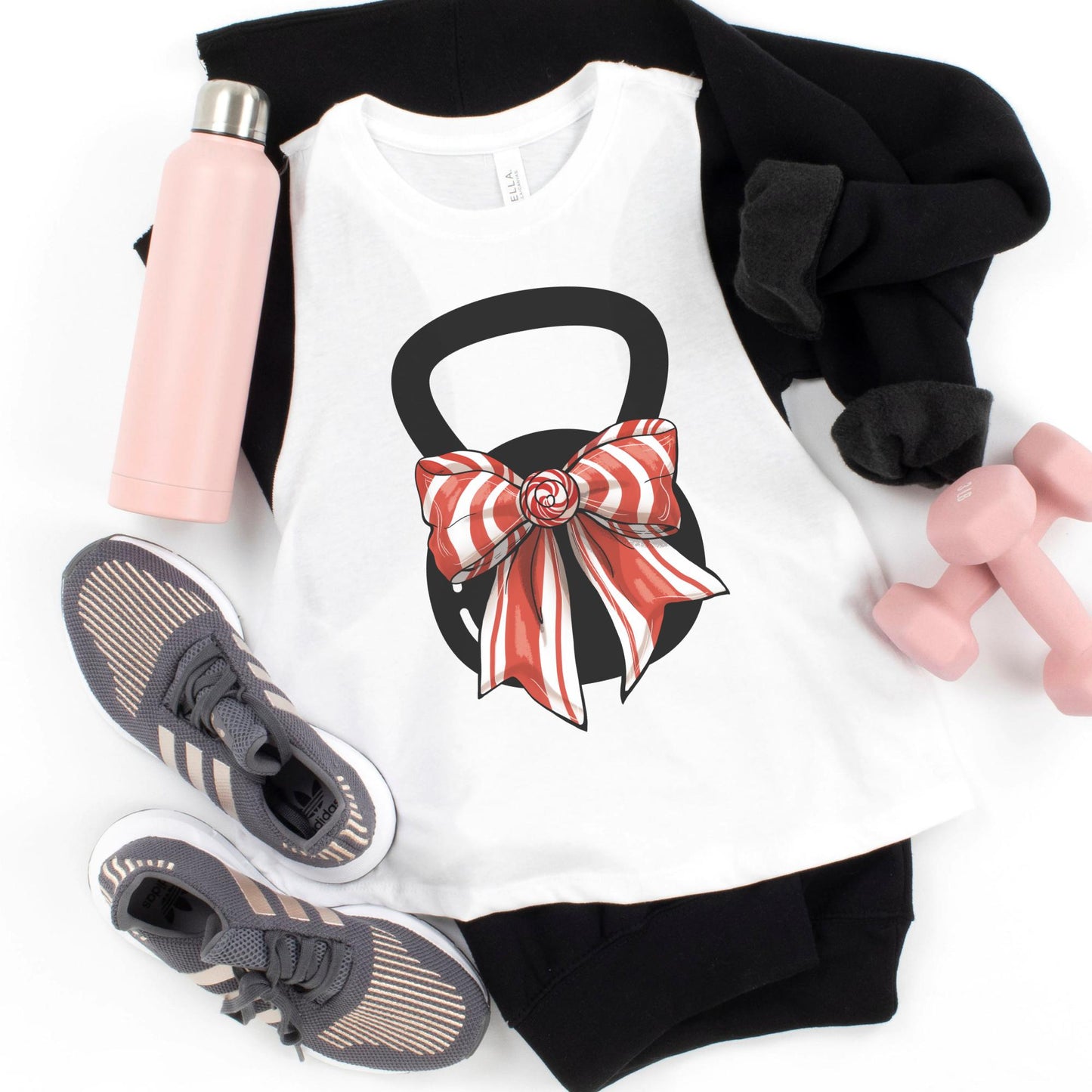 Christmas Kettlebell Candy Cane Bow Workout Top