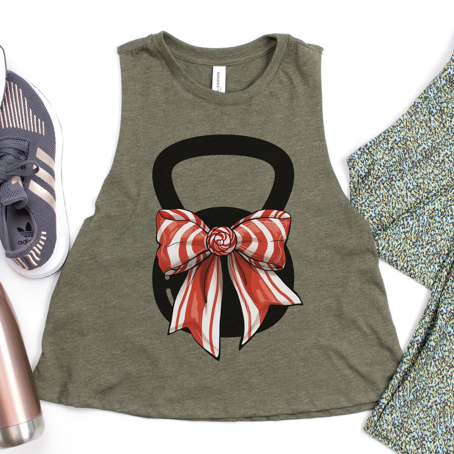 Christmas Kettlebell Candy Cane Bow Workout Top