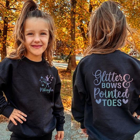 Personalized Glitter Bows and Pointed Toes Dance Sweatshirt