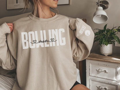 Bowling Mom Sweatshirt with Custom Sleeve Design