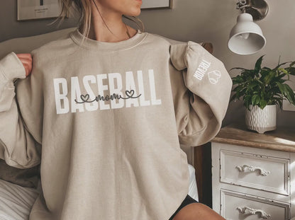 Personalized Baseball Mom Sweatshirt with Custom Sleeve Design