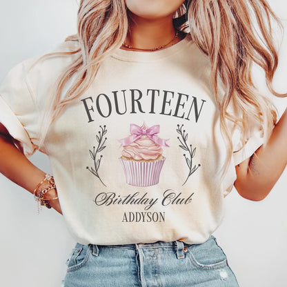 Personalized Social Club Cupcake Bow 14th Birthday Shirt