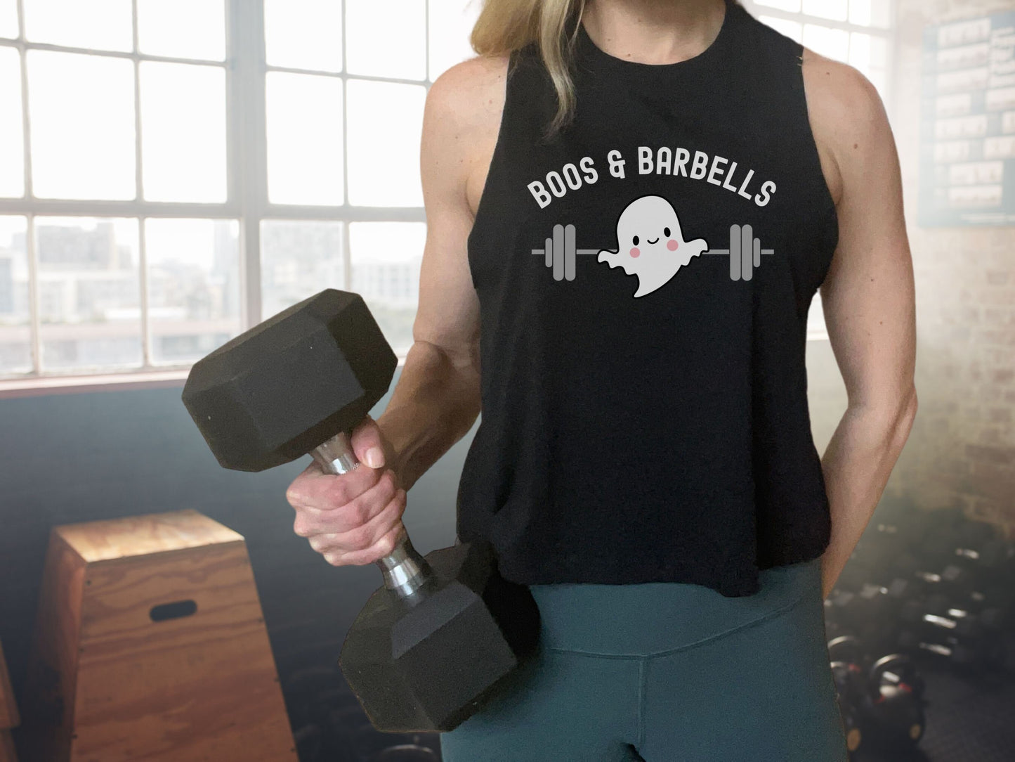 Boos and Barbells Halloween Workout Crop Tank Top