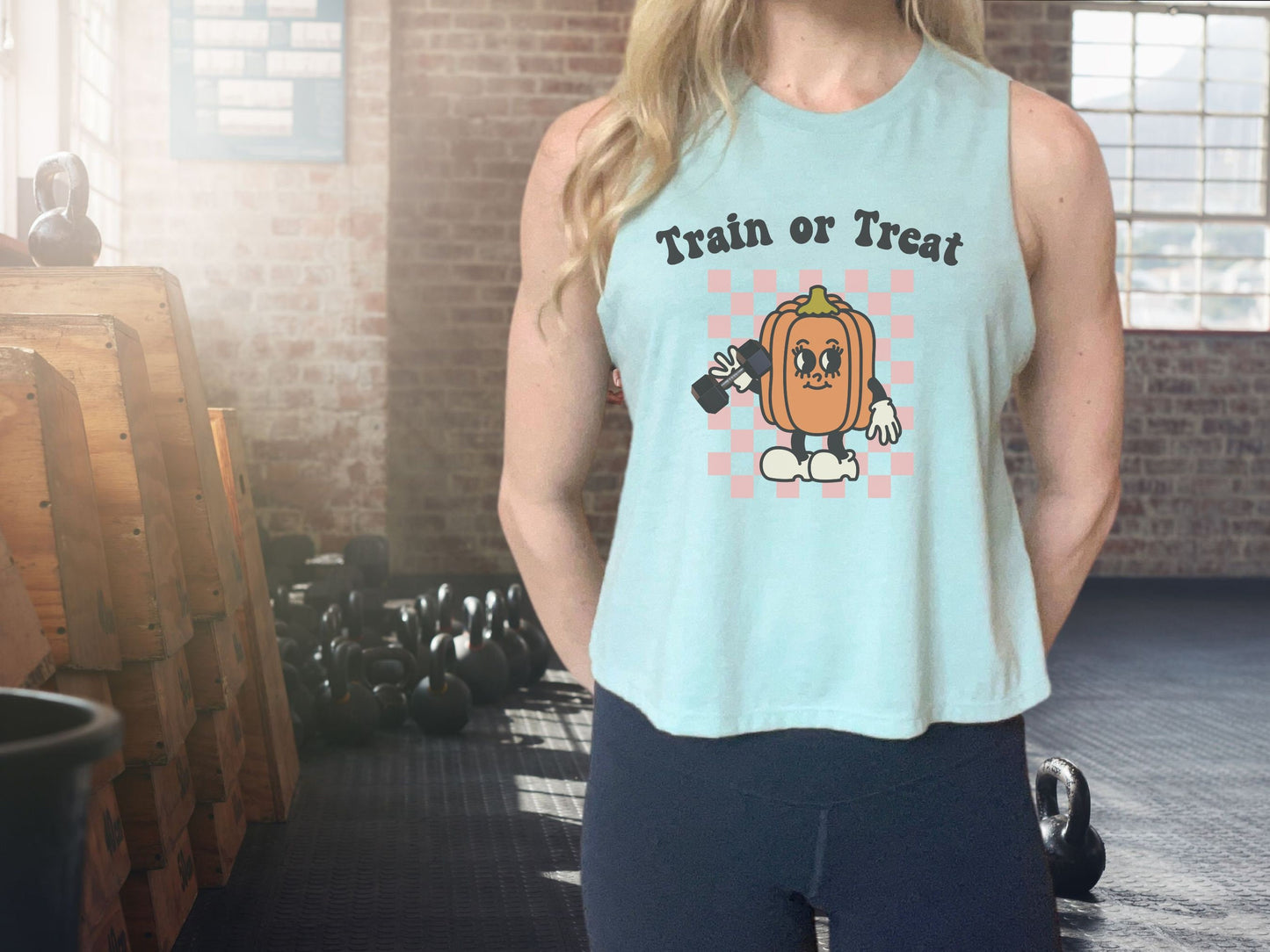 Train or Treat Halloween Workout Crop Tank Top