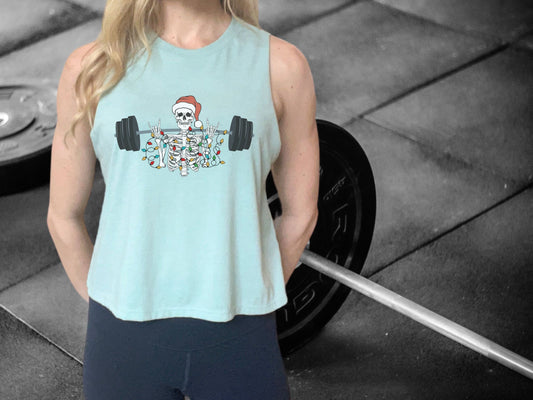 Christmas Skeleton Barbell Workout Crop Tank Top