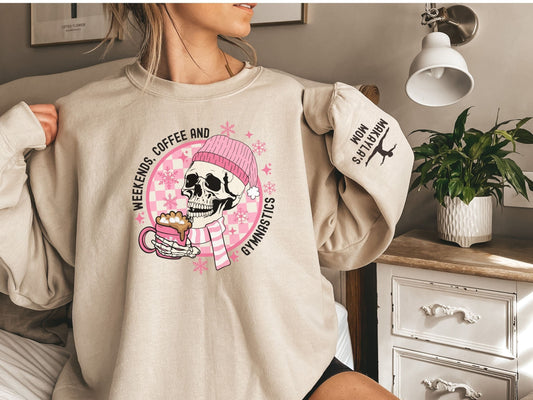 Personalized Weekends Coffee Gymnastics Sweatshirt with Custom Sleeve Design