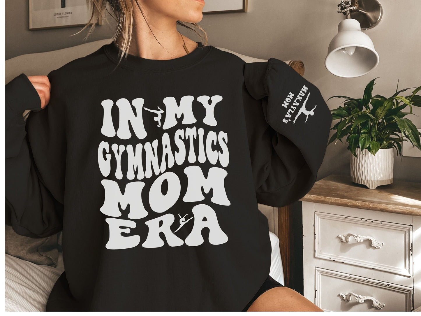 Personalized In My Gymnastics Mom Era Sweatshirt with Custom Sleeve Design