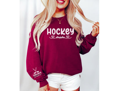 Personalized Hockey Mom Sweatshirt with Custom Sleeve Design