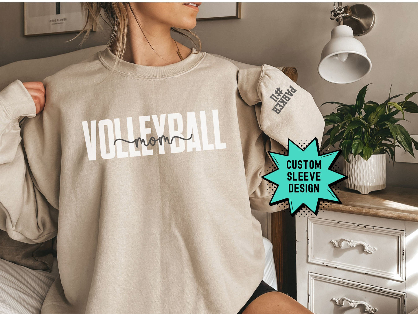 Personalized Volleyball Mom Sweatshirt with Custom Sleeve Design