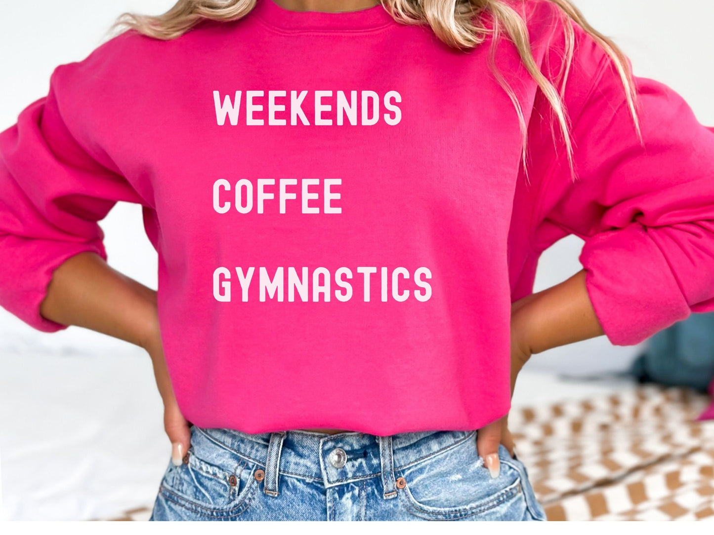 Personalized Weekends Coffee Gymnastics Sweatshirt with Custom Sleeve Design